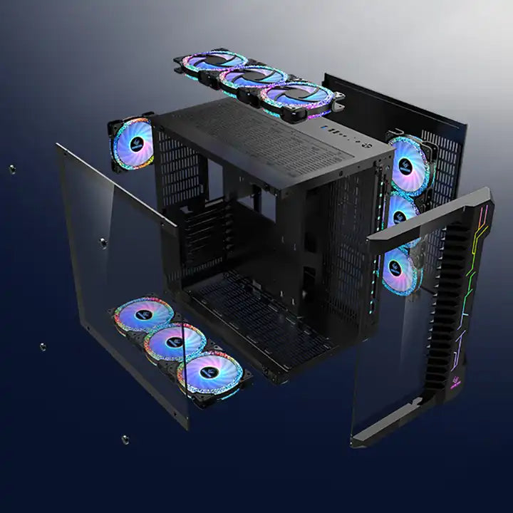 Bruce III Black 4 pcs 120MM ARGB Fans with Controller Tempered Glass E-ATX Mid Tower Computer PC Case Bruce III Black 4 pcs 120MM ARGB Fans with Controller Tempered Glass E-ATX Mid Tower Computer PC Case